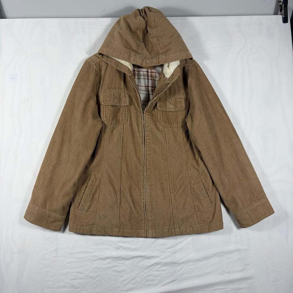 Sonoma Life + Style Corduroy Jacket Size L Brown Hooded Faux Fur